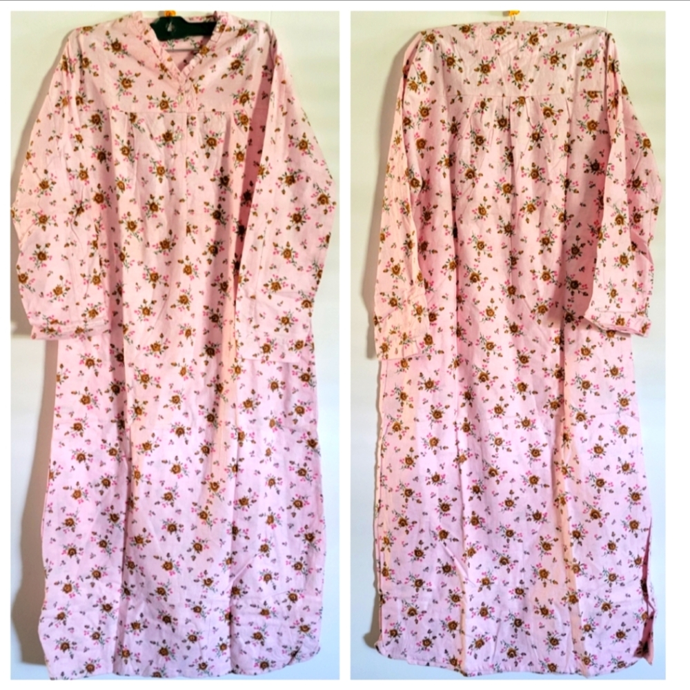 VTG Corliss Flannel Nightgown Ruffle Neck Pink Cottagecore Grandmacore Y2K